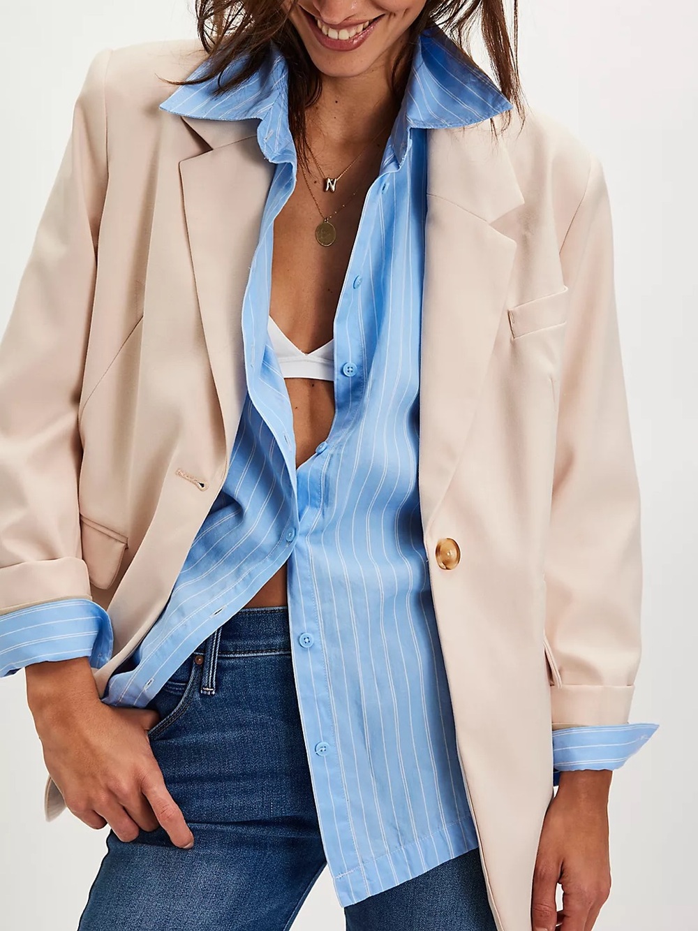 NWT FREE PEOPLE Paper Cut Blazer | Brazilian Sand MSRP $198 Size S Oversized